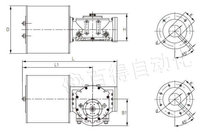 G型氣動執(zhí)行器雙作用安裝尺寸圖